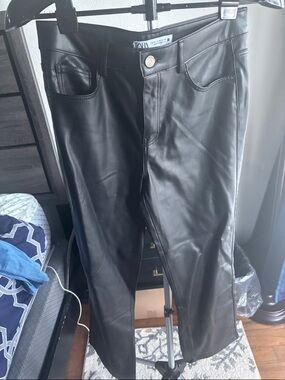Zara Black Faux Leather Boot Cut Pants